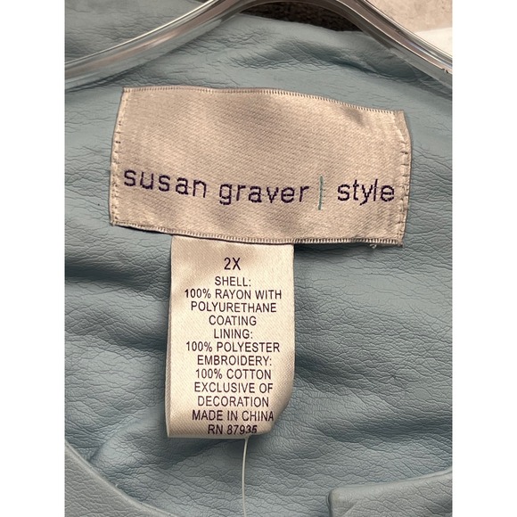 Susan Graver Faux Leather Jacket Womens 2X Blue Beaded Floral Embroidery New - Picture 6 of 12